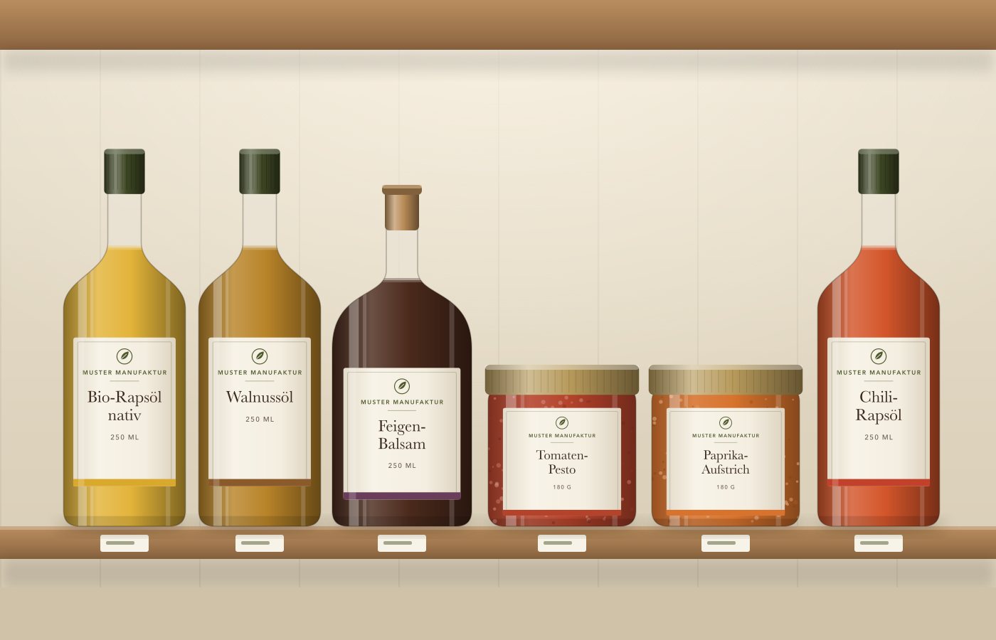 Produkte der Muster Manufaktur im Ladenregal